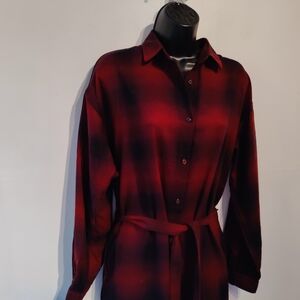 Uniqlo Red Plaid Flannel Button-Up Shirt Dress M